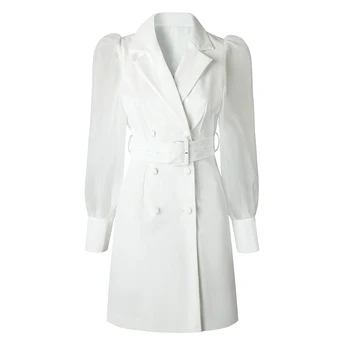 Fransa kadın Organze Puf kollu blazer elbise Beyaz 2022 Sonbahar Moda İnce ceket kemer Takım Elbise Bayan Giyim INKEO 2O218 4