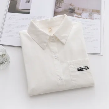 Kadın Bluz Gömlek Tunik Kadın 2020 Uzun Kollu Giysi Düğmesi Yukarı Aşağı Beyaz Harflerle Yeni Moda Kaliteli Kadın Giyim Üstleri 