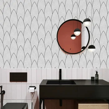 Vintage Kabuğu ve Sopa Duvar Kağıdı Geometrik Soyut Kavisli Siyah / Beyaz Çıkarılabilir yapışkan kağıt Ev Banyo için Duvar Kağıdı Dekor