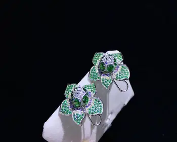 yeşil renk ile 925 ayar gümüş kübik zirkon çiçek düğme küpe güzel kadınlar takı ücretsiz kargo
