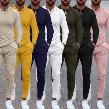 2021 erkek Uzun Kollu Takım Elbise Moda Rahat Saf Renk Gevşek Sıcak erkek Takım Elbise Yaka Fermuar Uzun Kollu günlük giysi Tüm Maç