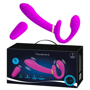 Lezbiyen Erotik Oyuncak Uzaktan Kumanda askısız Kayış-Yapay Penis Vibratörler Kadınlar için Çift Penetrasyon Elektrik Çarpması Titreşimli Penis