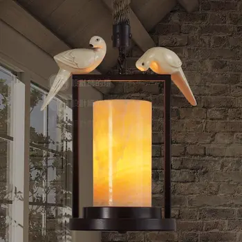 Endüstriyel tasarımcı rüzgar köy tarzı kolye ışıkları mermer kahve avrupa restoran kenevir kuşlar mermer kolye lambaları