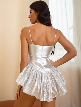 Yaz Seksi Kolsuz Balo Mini Elbiseler Kadınlar için 2022 Zarif Spagetti Sapanlar Ruffles Bodycon Ünlü Kulübü Parti Elbise 5