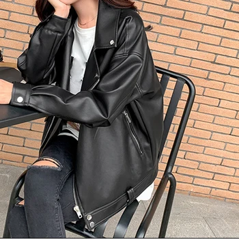 Siyah suni deri Ceket Kadın PU Motosiklet Ceketler Ceket Kore Sonbahar Kış Sonbahar Ceketler Kadınlar için 2022 Yeni Moda Zarif 2