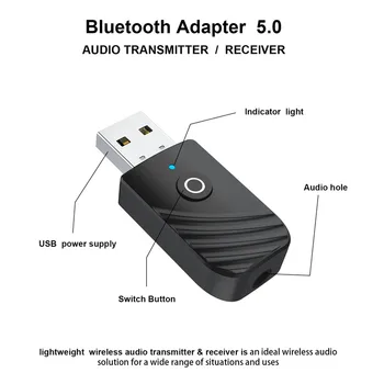3 in 1 Kablosuz USB Bluetooth 5.0 Adaptörü Ses Alıcısı Verici 3.5 mm AUX adaptador TV pc bilgisayar Araba Aksesuarları 1