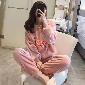 Pijama Kadın Kış Kalınlaşmış Flanel Pijama Kadın Sonbahar Öğrencileri Güzel Mercan Kadife Büyük Uzun Kollu Ev Giyim Seti 5