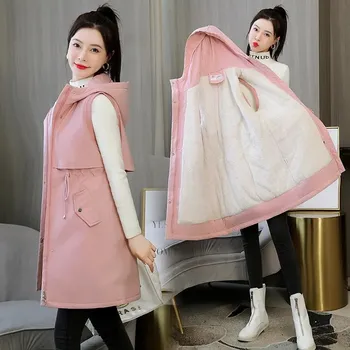 Kadın Aşağı Pamuk Yelek 2021 Kış Yelek Cep Yeni Kore versiyonu İnce Kapşonlu Yelek Orta uzunlukta Dış Giyim Gelgit Üstleri Kadın