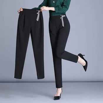 Siyah Streetwear İnce harem pantolon Kadınlar İçin 2022 İlkbahar Sonbahar Yeni Baggy Pantolon Elastik Bel Rahat kalem pantolon Kadın 4