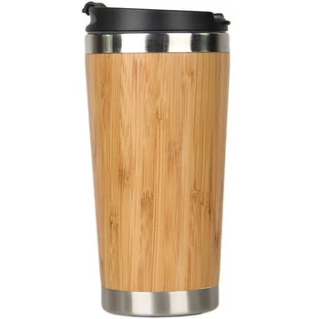 450Ml Bambu Kahve Fincanı Paslanmaz Çelik Kahve Seyahat Kupa Sızdırmaz Kapaklı Yalıtımlı Kahve Beraberindeki Fincan Kullanımlık Ahşap