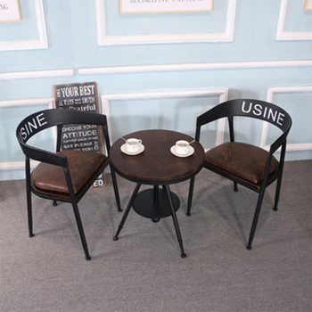 Demir Yemek Sandalyesi Boş Sandalye Müzakere Sandalye Amerikan katı ahşap Süt Çay Dükkanı kahve masası ve Sandalye Kombinasyonu 1