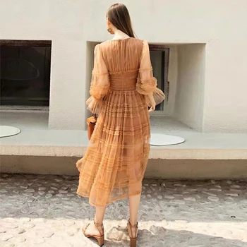 2022 Bahar Yeni kadın Bohemian Tasarımcı Yüksek Kalite Vintage Moda Zarif Rahat Parti Seksi Uzun Kollu Örgü uzun elbise 1