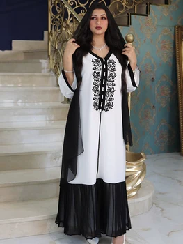 Pleats Jalabiya Uzun Arapça Elbise Arap Kadın Giyim Işlemeli Elbise Suudi Dubai Abaya Müslüman Ramazan Bayram Parti Kaftan