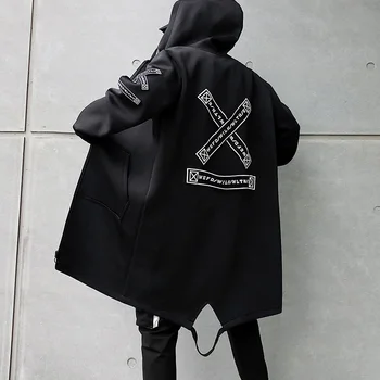2021 Sonbahar Erkek Kapşonlu Ceketler Baskı Harajuku Rüzgarlık Şerit Palto Erkek Casual Dış Giyim Hip Hop Streetwear Coats