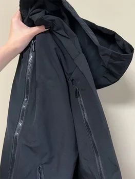 Siyah Renk Gevşek Kadın Trençkot 2022 Sonbahar Kış Giysileri Fermuar Balıkçı Yaka Rüzgarlık Bayan BF Tarzı Harajuku Streetwear