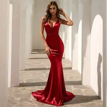 Moda Kadın Kolsuz Kırmızı Uzun Parti Elbise