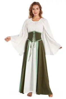 Ortaçağ Rönesans Elbise Elbise Yetişkin Kadın Yeşil Korsan Elbise Yüksek Bel Etekler Cadılar Bayramı Kostümleri