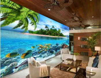Özel fotoğraf tasarımları 3d duvar resimleri duvar kağıdı dokunmamış Balık adası hindistan cevizi ağaçları arka plan boyama duvar kağıtları oturma odası için