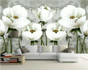 beibehang Özel 3d duvar kağıdı klasik el boyalı beyaz çiçek duvar kanepe TV oturma odası yatak odası arka plan duvar 3d duvar kağıdı