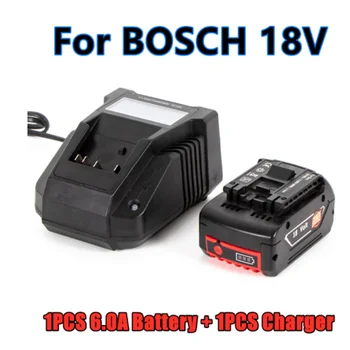 18V 6.0 Ah Şarj Edilebilir li-ion pil İçin Bosch 18V Güç Aracı Yedek 6000mah Taşınabilir Yedek BAT609 + Ekran 3A Şarj Cihazı