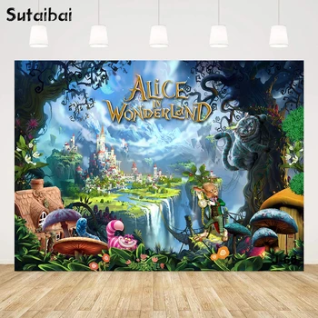 Alice İn Wonderland Zemin Rüya Kale Prenses Kız Mutlu Doğum Günü Partisi Fotoğraf Arka Plan Kabinleri Stüdyo Afiş