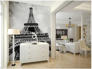 Paris Kulesi Paris siyah ve beyaz duvar kağıdı özel sahne çalışma odası oturma odası TV zemin duvar stereoskopik 3D