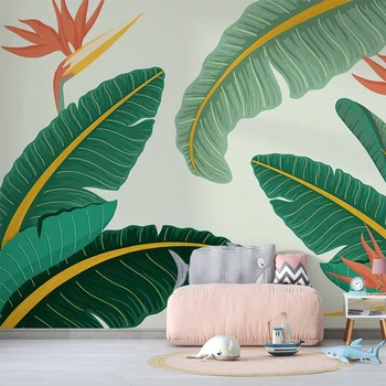 Özel 3D duvar resmi Kağıdı Modern El Boyalı Tropikal Bitkiler Yağmur Ormanları Yaprakları Fotoğraf 3d Duvar Kağıdı Oturma Odası Dekor Fresk