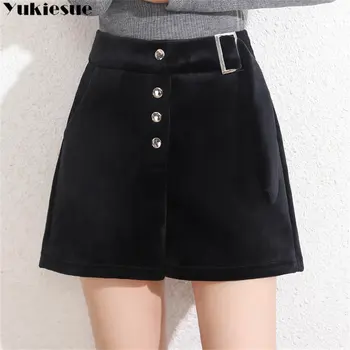 Sonbahar Kış Moda Kadife Yüksek Bel A-line Zarif Harajuku Vintage İnce Rahat Geniş Bacak Pantolon Kısa Kadın Streetwear