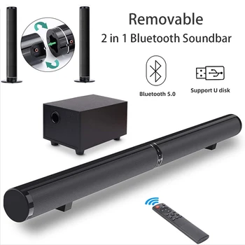 Bluetooth Soundbar Hoparlör Ev Sineması Bas Çok fonksiyonlu bluetooth hoparlör Çıkarılabilir 2 in 1 TV PC Smartphone için Subwoofer