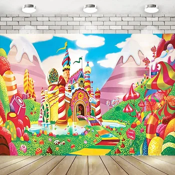 Lolipop Candyland Zemin Tatlı Karikatür Kale Gökkuşağı Parti Dekorasyon Doğum Günü Bebek Duş Afiş Fotoğraf Arka Plan