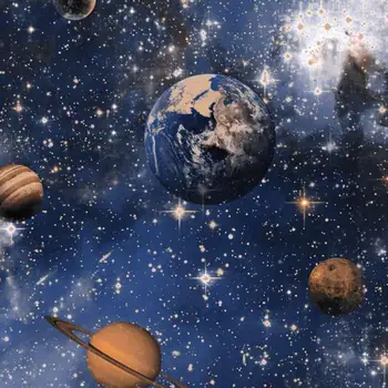 Duvar kağıdı Özel Gökyüzü Mavi Çocuk Vinil Yıldızlı Galaxy Çocuk Odası duvar çıkartmaları Dekor Ev Dekorasyon Gezegen Uzay Tema