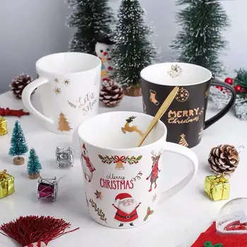 2021 Yeni Yaratıcı Tek Büyük Kapasiteli Mat Seramik Kupa Kahve Fincanı Süt Su Bardağı Karikatür Sevimli Noel Kardan Adam Kupa