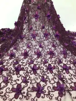 Güzel 3D çiçekler pullu nakış Fransız tül dantel Pullu Afrika Nijerya kumaş abiye uzun elbise