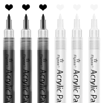 Akrilik Boya Kalemleri, 6 Paket Siyah Beyaz Boya Belirteçleri, boya Kalemleri Kaya Boyama Taş Seramik Cam Ahşap Plastik Metal