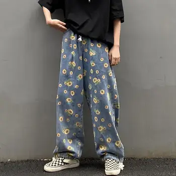 Büyük boy Kore Moda Sonbahar Geniş Bacak Kot Harajuku Rahat Hip Hop Sonbahar Elastik Bel Baggy Kot Pantolon Streetwear Kot Y2K