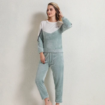 2023 Sonbahar Kış Sıcak Pazen Kadın Pijama Setleri Kalın Mercan Kadife Uzun Kollu Pijama İnce Pazen Pijama Seti