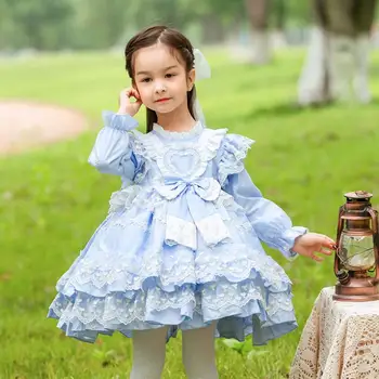 Bebek Giyim Sonbahar İspanyol Vintage Lolita Balo Dantel Yay Tasarım Türkiye Paskalya Sevimli Prenses Elbise Kızlar için A632