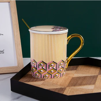 Lüks Asil Tasarım Mozaik Kahve Kupalar Nordic Ins Sıcak Altın Boyama Seramik Su Bardak 350 ml