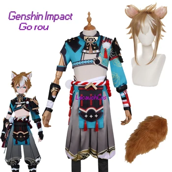 Anime Oyunu Genshin Darbe Gorou Cosplay Kostüm Savaş Üniforma Cadılar Bayramı Kostüm Peruk Kulaklar genshin darbe hesabı Anime elbise