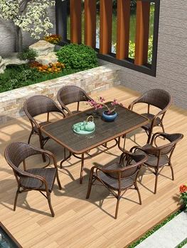 Rattan masa ve sandalye açık rattan sandalye üç parçalı set açık eğlence bahçe rattan sandalye avlu balkon çay masası ve