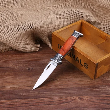Ücretsiz kargo Çok Keskin Küçük Katlanır Bıçak Çakı Taktik av bıçağı ahşap Saplı Açık ARALIK Araçları 4