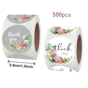 1.5 İnç Çiçek Teşekkür Ederim Çıkartmalar 500 Adet Altın Folyo Beyaz Kağıt Etiket İş Ambalaj, düğün, parti İyilik, Zarflar 0