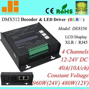 Ücretsiz Kargo CE ROHS 4 ch RGBW dmx dekoder, 10a*4 ch xlr / rj45 dmx giriş / çıkış, 4 kanal / 12-24 V / 40A pn: DE8356 1