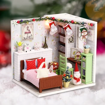 Bebek Evler Mobilya Seti Model Ahşap Dollhouse RoomBox Oyuncaklar Çocuklar İçin Minyatür DollHouse DIY yılbaşı Noel Hediyesi Casa
