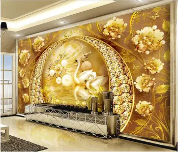 3d duvar kağıdı özel fotoğraf Elmas Altın Kapı Kuğu Gölü Takı Çiçek odası ev dekor 3d duvar resimleri duvar kağıdı duvarlar için 3 d