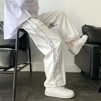 Streetwear Beyaz kargo pantolon Erkekler Geniş Pantolon Harajuku Gevşek Sweatpants Moda Joggers Kaykay Pantolon Techwear 2021 Moda Yeni 0