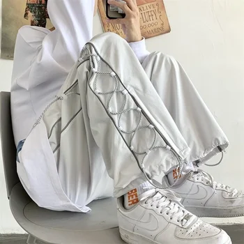 Streetwear Beyaz kargo pantolon Erkekler Geniş Pantolon Harajuku Gevşek Sweatpants Moda Joggers Kaykay Pantolon Techwear 2021 Moda Yeni 4
