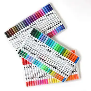 12/120 renk Çift Uçlu Fırça Kalemler 0.4 mm Fineliner Ucu ve 2mm Fırça Ucu Boyama Çizim Boyama işaretleme kalemleri Fırça İşaretleyiciler