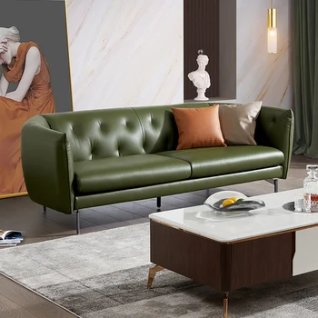 High-end İtalyan deri kanepe oturma odası modern lüks deri Avrupa kanepe birinci katta.