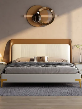 Italyan Deri yatak ana Yatak Odası Evlilik Yatak Basit Üst katman Deri 1.5 M ışık lüks çift kişilik yatak Post-Modern High-End büyük